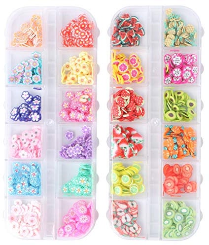 Beaupretty 2 Boxes 3D Fruit Polymer Slices DIY Nail Art Slices Colorful Crystal Flower Fruit Clay Nail Slice Nails Sequins DIY Nail Art Marking Tools