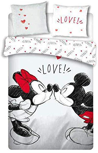 AYMAX S.P.R.L. Set di Biancheria da Letto con Topolino e Minnie, 240 x 220 cm, Copripiumino con 2 federe 65 x 65 cm