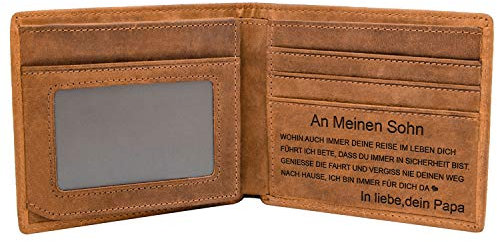 Kenon Gravierte Leder Brieftasche für Sohn, Gravierte RFID Blocking Bifold Stilvolle Brieftasche für Sohn Von Papa Geburtstag