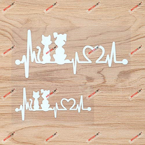 I Love My Dogs Cats Pets Pfotenabdruck Spur Herzschlag Kardiogramm Decal Vinyl Aufkleber Sticker - 2er-Pack weiß, 10,2 cm, 15,2 cm - für Auto Boot Laptop