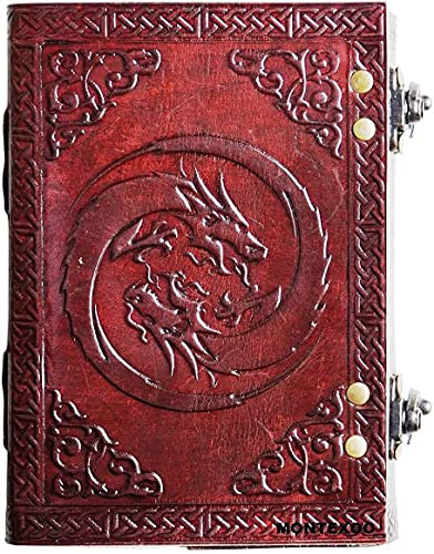 MONTEXOO Double Dragon Leather Journal Diary Notebook With Lock Dnd Book of shadows (dragon 2)