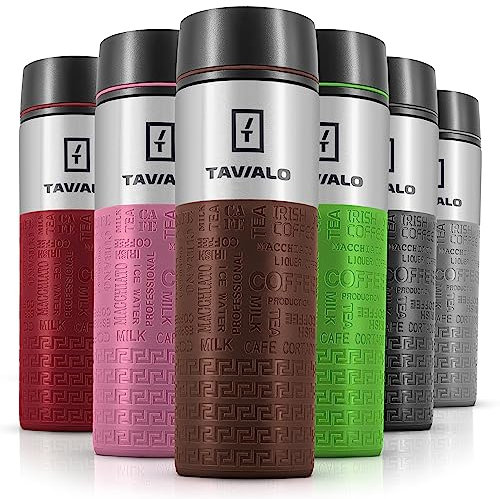 TAVIALO Thermobecher 380ml – Isolierbecher Kaffee to go, Edelstahl BPA-frei, doppelwandig & auslaufsicher, inkl. 2 Silikondichtungen, hält Getränke 12h heiß / 24h kalt (Braun)