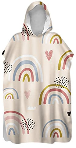 Morbuy Kinder Badeponcho mit Kapuze, 3D Bunter Bögen Druck Bademantel Mikrofaser Weich Badetuch Schnelltrocknend Surf Poncho für Mädchen Jungen Erwachsene Schwimmen Strand (60x80cm,Hell-Pink)