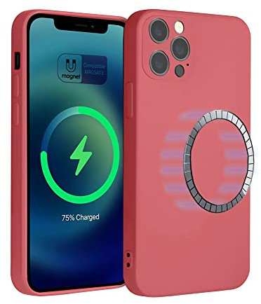 ICOVERI Coque Silicone Magnétique pour iPhone 12 Pro, Compatible avec MagSafe, Housse Protection Complète, Aimants Intégrés, Antichoc, Étui de Protection en Silicone (Rouge Corail, iPhone 12 Pro)