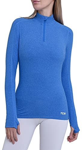 TCA Women's Lightweight Fusion Quickdry Long Sleeve Half-Zip Running Top - Blue Azure Heather, L