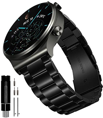 YABZOZ Cinturino di ricambio in acciaio inox metallo compatibile con Huawei Watch GT 2 46mm GT 3 46mm GT 3 Pro 46mm GT 3 Pro 46mm nero