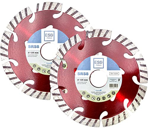 ESD-TOOLS | Diamanttrennscheibe SRS8 für Beton, Dachziegel und Baumaterial, mit Turbosegment | Ø 125/22,23mm | 2er Set