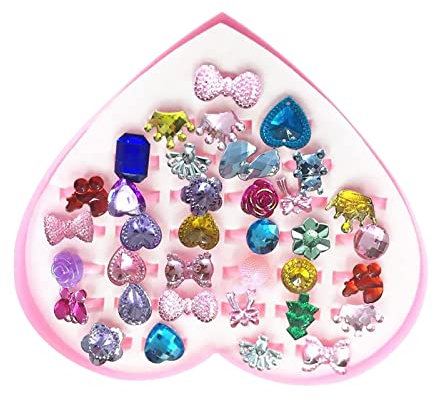 FANSEZQ Cartoon Kinderringe Krone/Liebe/Bogen/Weihnachtsbaum, Girl Dress up Rings Fingerringe, Kinderschmuck, mit Herzformkasten, für kleine Mädchen