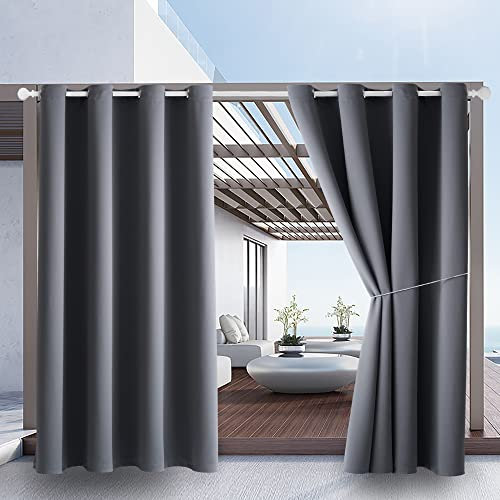 Outdoor Indoor Vorhänge B52xL63 für Terrasse,Wetterbeständige Fensterpaneele Privatsphäre Schutz Öse Top Wärmeisoliert Home Curtain für Veranda Pergola Rasen Garten Whirlpool Bereich (Grau, 2 Paneele)