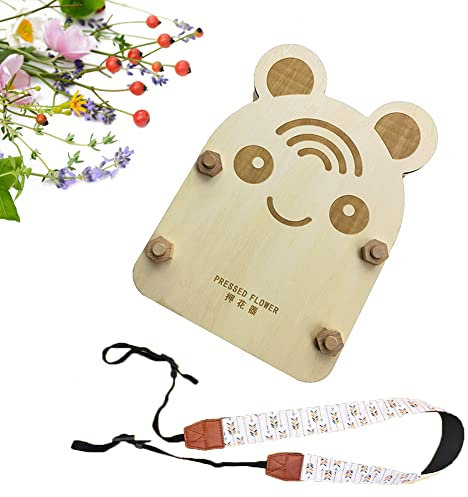 Flower Press Wooden Flower Press Kit with Shoulder Strap,Cartoon Leaf Plant Press for Kids Adults DIY Dry ​​Pressed Flower Leaves Plant Craft (Tiger)
