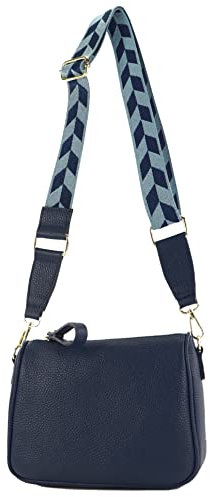 modamoda de - T230 - ital. Umhängetasche Klein Small aus Leder, Farbe:Dunkelblau