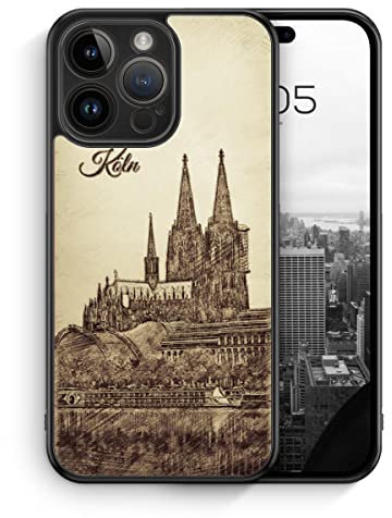 MUNIQASE Vintage Panorama Köln Kölner Dom - Silikon Hülle für iPhone 14 Pro - Vintage Städte Deutsche Schöne Sehenswürdigkeiten Schutzhülle Handyhülle Case Cover
