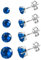 ALEXCRAFT Pendientes de tuerca con punto de luz azul, 4 pares de pendientes de tuerca con punto de luz azul plateado, 3 mm, 4 mm, 5 mm, 6 mm, hipoalergénicos
