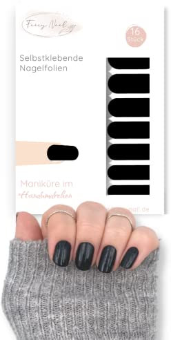 Fairy Nail selbstklebende Nagelfolien Maniküre Nailwraps Nagelsticker 16 Nagellackstreifen (Schwarz)