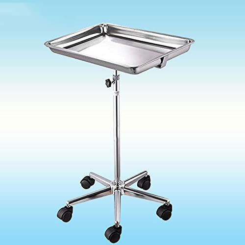 RNQZ Bandeja de salón Grande Ajustable en Altura, Bandeja médica, Soporte de Mayo con Ruedas, Soporte para Instrumentos quirúrgicos, Bandeja de Acero Inoxidable