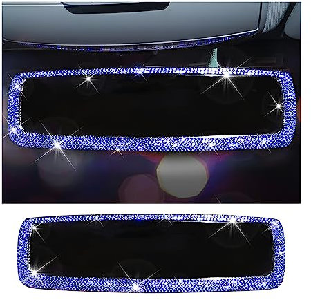 JNNJ Bling Strass Autospiegel, Glitzer Automotive Innenspiegel, Diamanten Beschlagene Auto Rückspiegel, Universal Niedlich Autos Innenzubehör für Mädchen Damen(Blau)