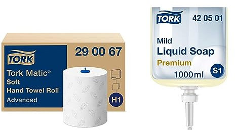 Tork Matic Rollenhandtuch Advanced 290067 - H1 Papierhandtücher für Rollenhandtuchspender & Mild Duftende Hand Flüssigseife S1, Frischer Duft, 1 Flakon, 1 ml, 420501