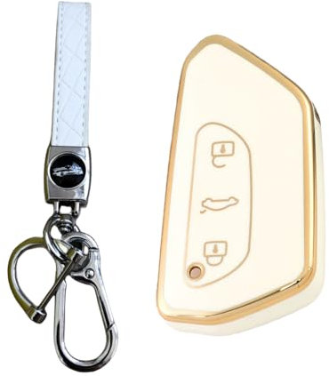 MEDZUK Kompatibel mit Skoda Octavia 4 RS 2020-2024 2025 Autoschlüssel Hülle TPU Schlüsselgehäuse Schutz Zubehör mit Schlüsselanhänger (Weiß)