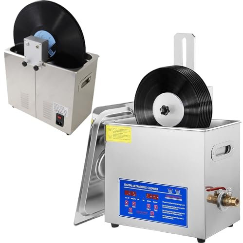 Nettoyeur à ultrasons,nettoyeur de vinyle à ultrasons 6.5L,machine de nettoyage de vinyle à ultrasons 7-12 pouces 6 disques 180W Nettoyeur de disques à ultrasons avec support de séchage