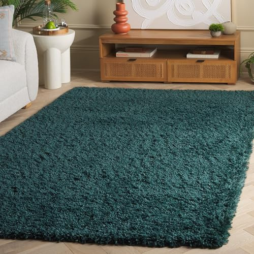 SAFAVIEH Fontana Shag 800 Collection Area Rug - 4' x 6', Dark Green, Shag & Flokati Design, Ideal for High Traffic Areas in Living Room, Bedroom & Dining Room (FNT800Y-4)