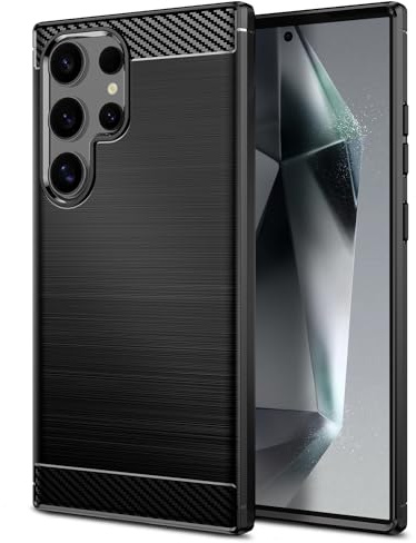 Qiinogow Case for Samsung Galaxy S24 Ultra, Slim Fit Phone Cover, Black | Shock-Absorption, Anti-Slip,Anti-Fingerprint, Soft TPU, Carbon Fiber Textures, Rubber Protective