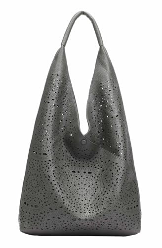 ITALYSHOP24 DAMEN TASCHE XXL SET 2in1 Shopper Hobo Bag Schultertasche Cross Over Body Bag Umhängetasche Beuteltasche Handtasche Leder Optik Grau V2