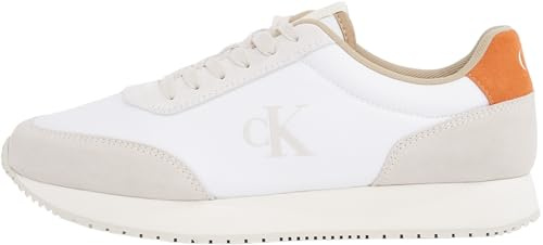 Calvin Klein Herren Runner Sneaker Retro Iconic Schuhe, Mehrfarbig (Bright White/Eggshell/A Orange), 45