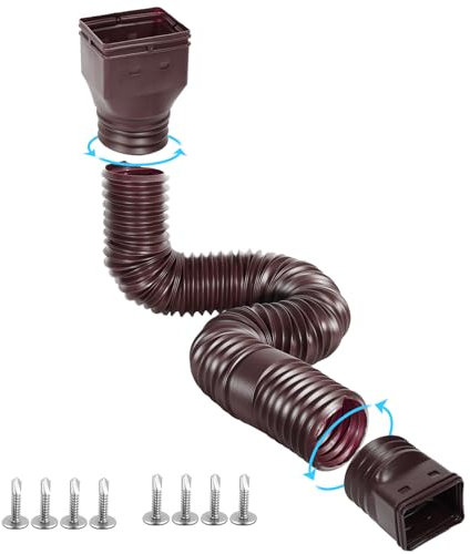 Gutterlix Flexible Dachrinnen-Fallauslaufverlängerung, ausziehbar von 53,3 cm bis 170,2 cm, Fallrohrverlängerung mit Adaptern, verdickter Down-Auslauf-Verlängerung für Regenwasserablauf (braun), 1