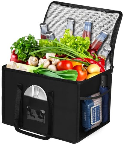 Beautyshow Kühltasche, 40L Groß Einkaufstasche, Dauerhaft Isoliertasche mit Tasche, Faltbar Thermotasche, Gefriertasche für Einkauf Picknick Camping Strand BBQ Auto