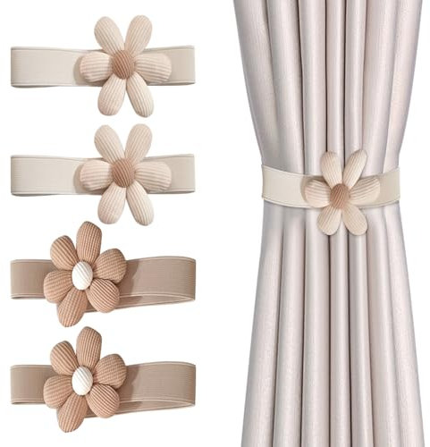 Bekecidi 4 Piezas Tiebacks de Cortina Alzapaños Boho Sujeta Cortinas Decorativos Abrazaderas Elásticas para Decoración de Ventanas del Dormitorio del Hogar (Beige, Marrón)