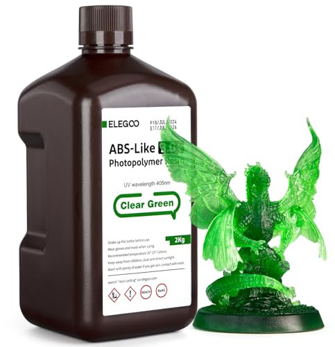 ELEGOO ABS-Like Resin 3.0 Plus, Verbessertes 3D-Drucker Photopolymer Harz, Höhere Hitzebeständigkeit, Schnelle Aushärtung, Hohe Präzision, Nicht Spröde, Klargrün 2000g