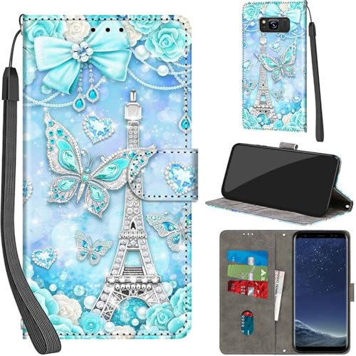 for Samsung Galaxy S8 Case PU Leather Wallet Book Flip Folio Stand View Magnetic Multi-Pattern Cover compatible with Samsung S8 Phone Case (Tower)