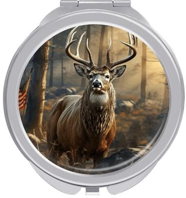 NHYDSPQ Make-up-Spiegel, Hirsch-Jagd-Saison, Handspiegel, kleiner Kosmetikspiegel, kompakter Reise-Make-up-Meider