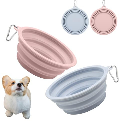 Scettar 2 Pièces Silicone Gamelle Pliable pour Chien(Rose et Bleu),Gamelle pour Chien Retractable Il y a des Crochets(650ml),Convient pour Les Voyages à l'extérieur gamelle Chiot