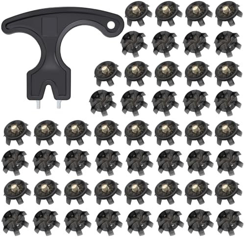 51 Pcs Golf Shoe Spikes Replacements Set 50 Golf Shoe Cleats Replacement & 1 Black Golf Cleats Spanner Metal Thread Screw 6 mm Dia Golf Accessories Golf Gifts for Men Women Black