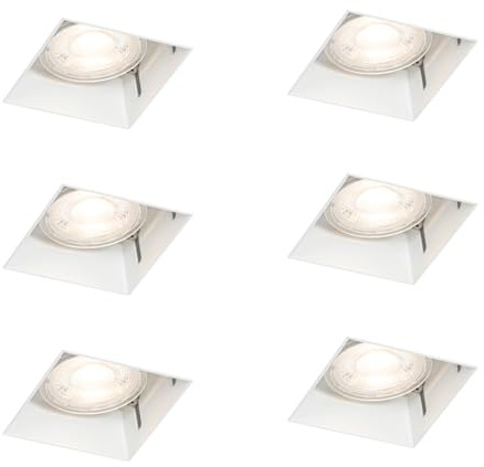 Qazqa - Modern Set mit 6 Einbaustrahlern weiß GU10 50 mm randlos - Oneon - Stahl Quadratisch - LED geeignet GU10