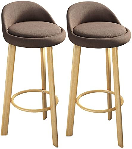 Juego de 2 taburetes de bar modernos de estilo rústico de 28 pulgadas de alto para isla de cocina/cafetería, asiento de madera marrón rústico, capacidad de 350 libras, patas de metal, muebles