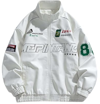 College Jacke, Herren Vintage College Jacke Casual Baggy Baseball Gebatikt Hip Hop Streetwear Mode Stehkragen Racing Motorcycle Jacket mit Tasche Knöpfe Unisex Leicht Atmungsaktiv Sportjacke