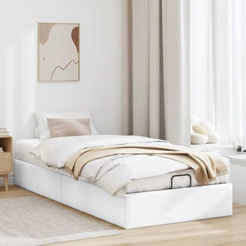 IKAYAA Boxspringbett 100 x 200 cm mit Bettkasten, Hydraulisch Stauraumbett Kunstleder, Polsterbett 100 x 200 cm, Bett, Bettgestell, Schlafzimmer Weiß Ty315