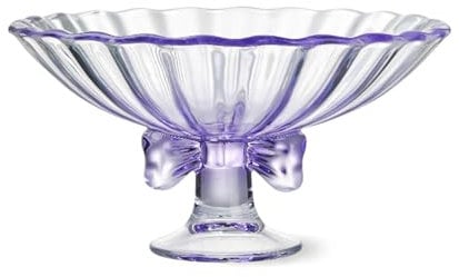 TUCHACA Glass Fruit Bowl. 9 inch Glass Pedestal Bowl. Elegant Bow Decoration Multicolor Salad Plate. Suitable for Fruit, Dessert, Candy, Snack & More. (Purple)