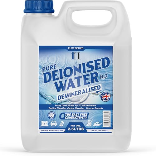 Deionised Water 2.5L – 1 x 2.5L of Deionised Water for Steam Irons, Car Batteries, Windscreen Fluid & Antifreeze – Demineralised Water, Reduces Limescale Deposits & Water Stains – (1, 2.5l)