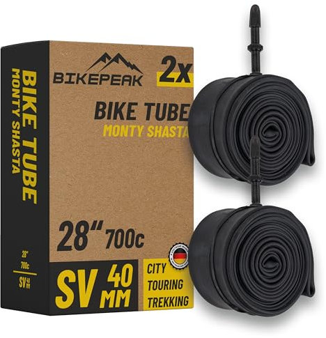 BikePeak 2X Fahrradschlauch Trekking 28 Zoll mit schwarzem Sclaverandventil 40mm - Schlauch SV Presta Ventil, ETRTO 28/47-622/635, 700C - 2er Set Schläuche Monty Shasta