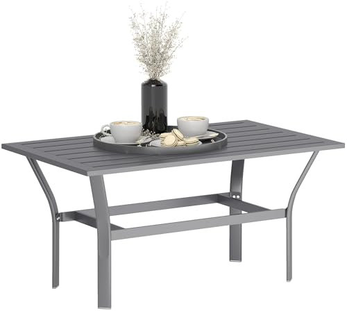Outsunny Beistelltisch Metall Balkontisch mit Lamellendesign wetterfest Kaffeetisch Gartentisch pflegeleicht Sofatisch Outdoor Tisch für Balkon Garten Terrasse Veranda 91,5 x 55 x 45 cm Dunkelgrau