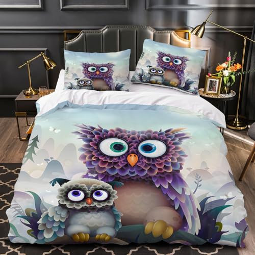RFFLUX 3D Eule Bettwäsche 155x220 cm 2teilig Microfaser Bettwäsche Eule Bettbezüge Sommer Weich und Angenehme Bettbezug Set mit Kissenbezug 50x75 cm（Stil 30-12）