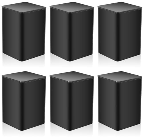 bayidun 6 Pcs Boite a The Vrac, Boite à Thé Carrées en Métal, Boîtes de Conservation avec Couvercles pour Café épices Thé Cuisine, 85 x 85 x 130 mm, Noir