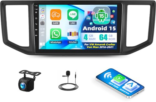 4+64G Android 15 Autoradio für VW Amarok Crafter Van Man 2016-2021, 10-Zoll-Touchscreen-Radio mit kabellosem Carplay Android Auto Mirror Link/WiFi/Bluetooth/GPS/FM/RDS/EQ/SWC/Rückfahrkamera