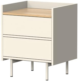 Vicco Nachttisch Velina, Creme, 48 x 58 cm mit 2 Schubladen