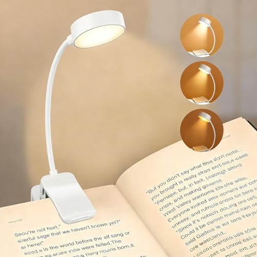 halercay Leselampe Buch Klemme, 360° Flexibel Buchlampe, 3 Farbtemperatur Modi, Klemmleuchte für Nachtlesen, Verstellbare Buchlampe, Tragbare Klemmleuchte für Nachttisch, Bücher, Arbeitsplatz (Weiß)