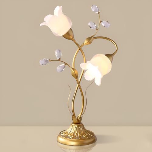 Jatwefiv Vintage Blumen-Tischlampe aus Glas Cute Blumenstrauß Leselampe Reading Lamp Klein Modern Deko-Leuchte mit Kabel Schreibtischlampe Nachttischlampe für Wohnzimmer Kinderzimmer Balkon Desk,B