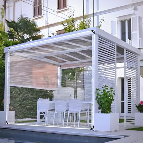 Abdeckplane mit Ösen 200 x 250 cm wasserdichte Transparente PVC-Uv-Beständige & Reißfeste Gewächshausfolie Durchsichtige Tarp, Plane Wasserdicht für Camping Outdoor Garten, A